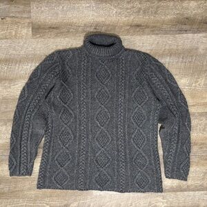 Eddie Bauer Cable Knit Mock Neck Sweater Womens L TALL Gray Wool Blend 90s